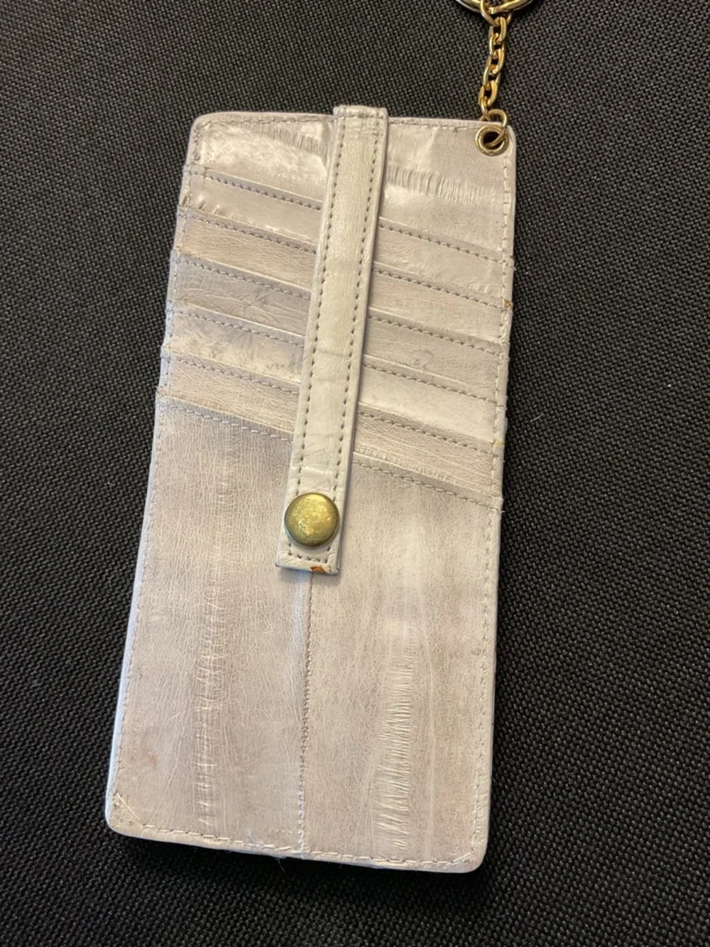 Leather Card Holder Keychain in Light Gray - Unbranded
